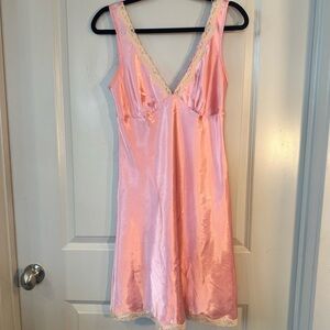 Vintage Victoria’s Secret Pastel Pink Satin Lace Trim Mini Slip Dress/Nightie, S